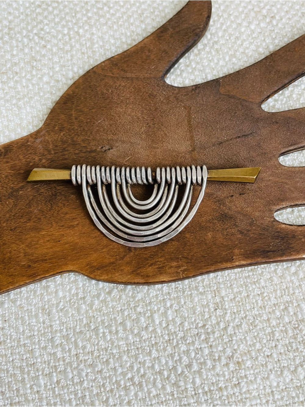 Marjorie Baer Vintage 80s Brutalist Silver Brass-Tone Multi-Arc Bar Brooch 3.5"